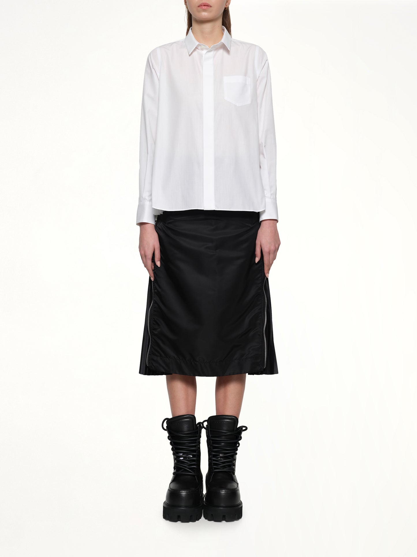 Poplin x Chiffon Shirt in Off White