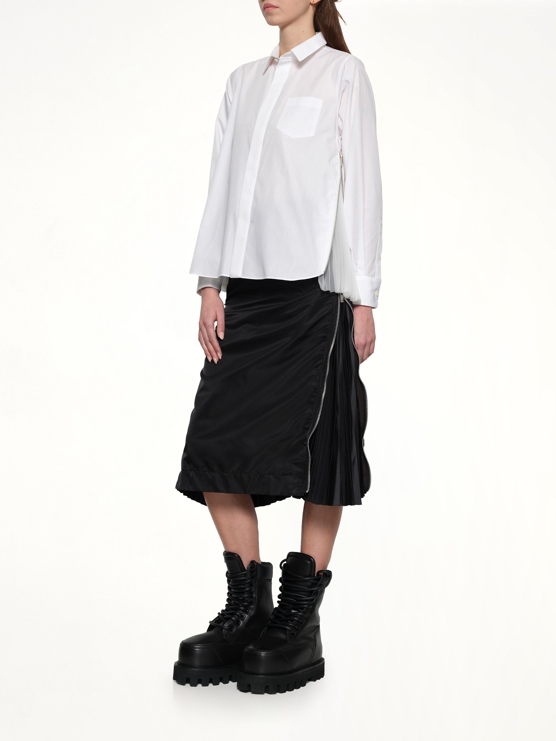 Poplin x Chiffon Shirt in Off White