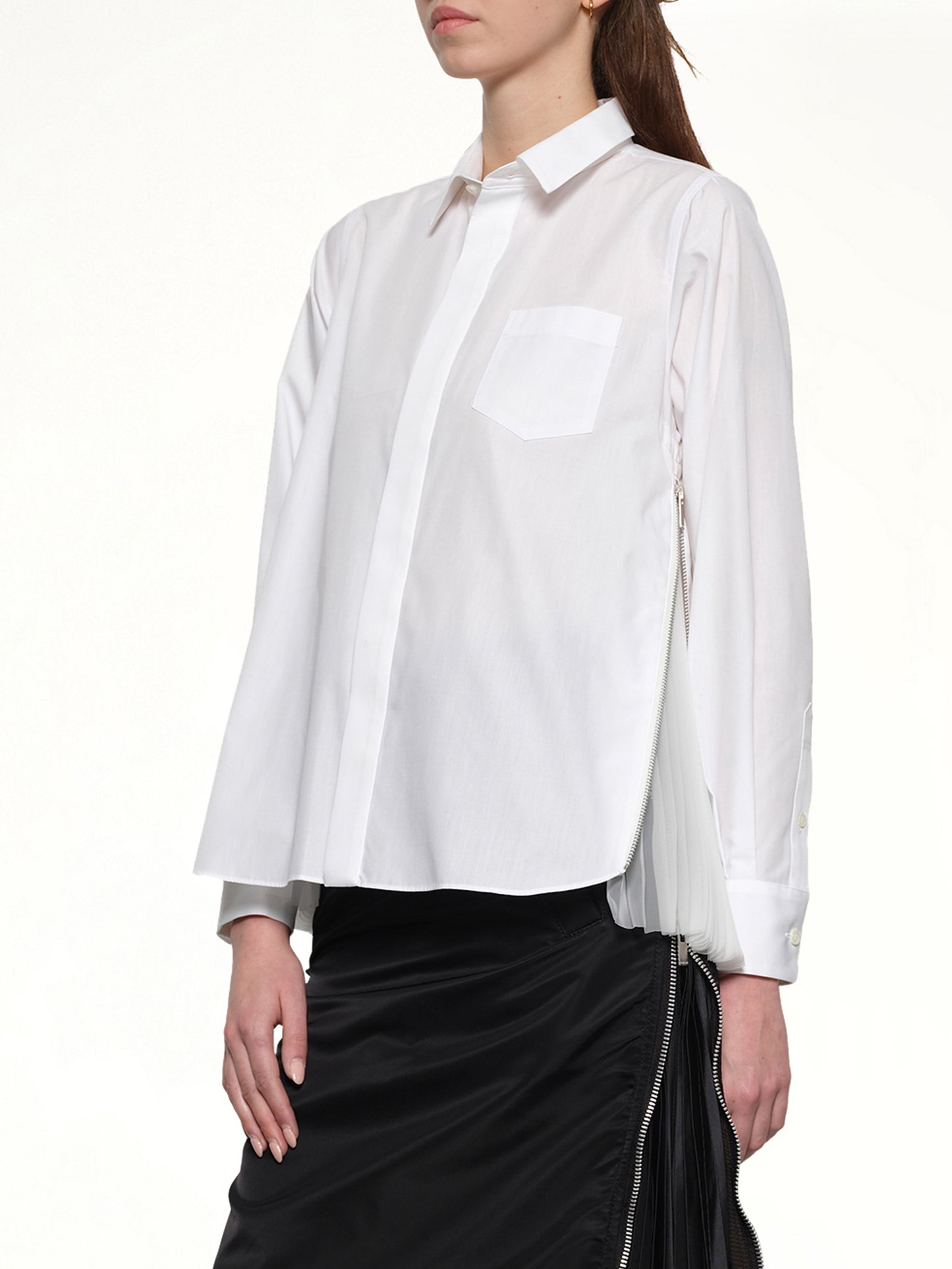 Poplin x Chiffon Shirt in Off White