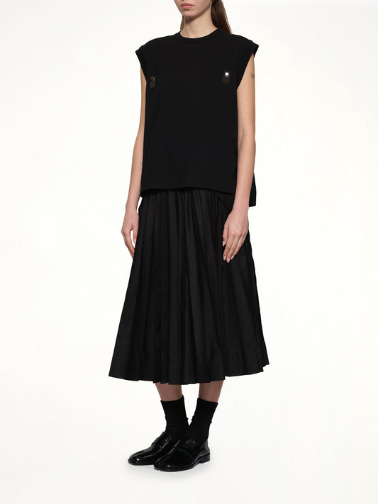 Cotton Jersey x Nylon Twill T-Shirt in Black