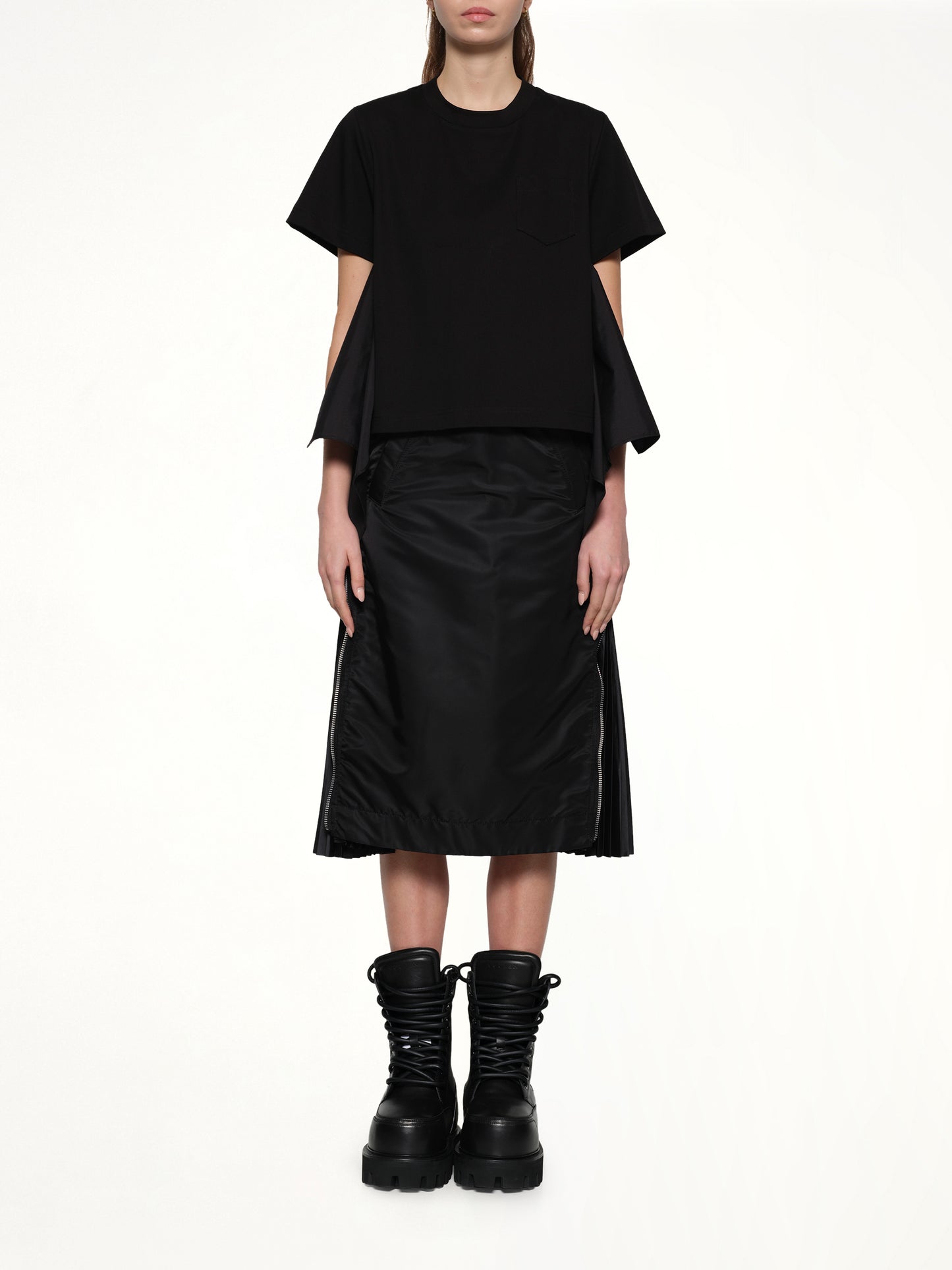 Poplin x Cotton Jersey T-Shirt in Black