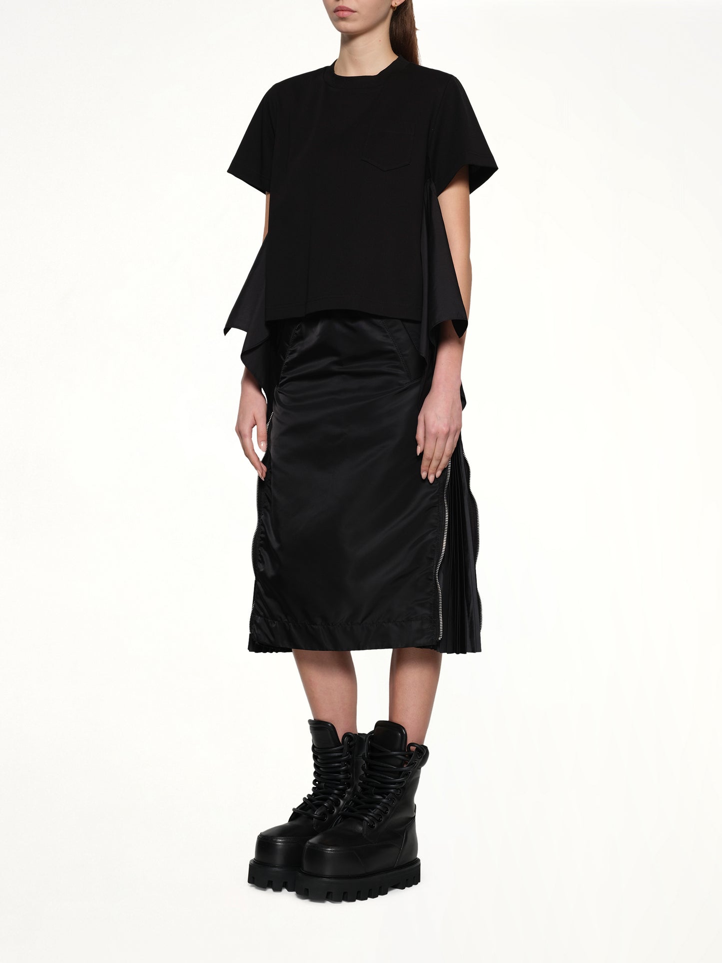 Poplin x Cotton Jersey T-Shirt in Black