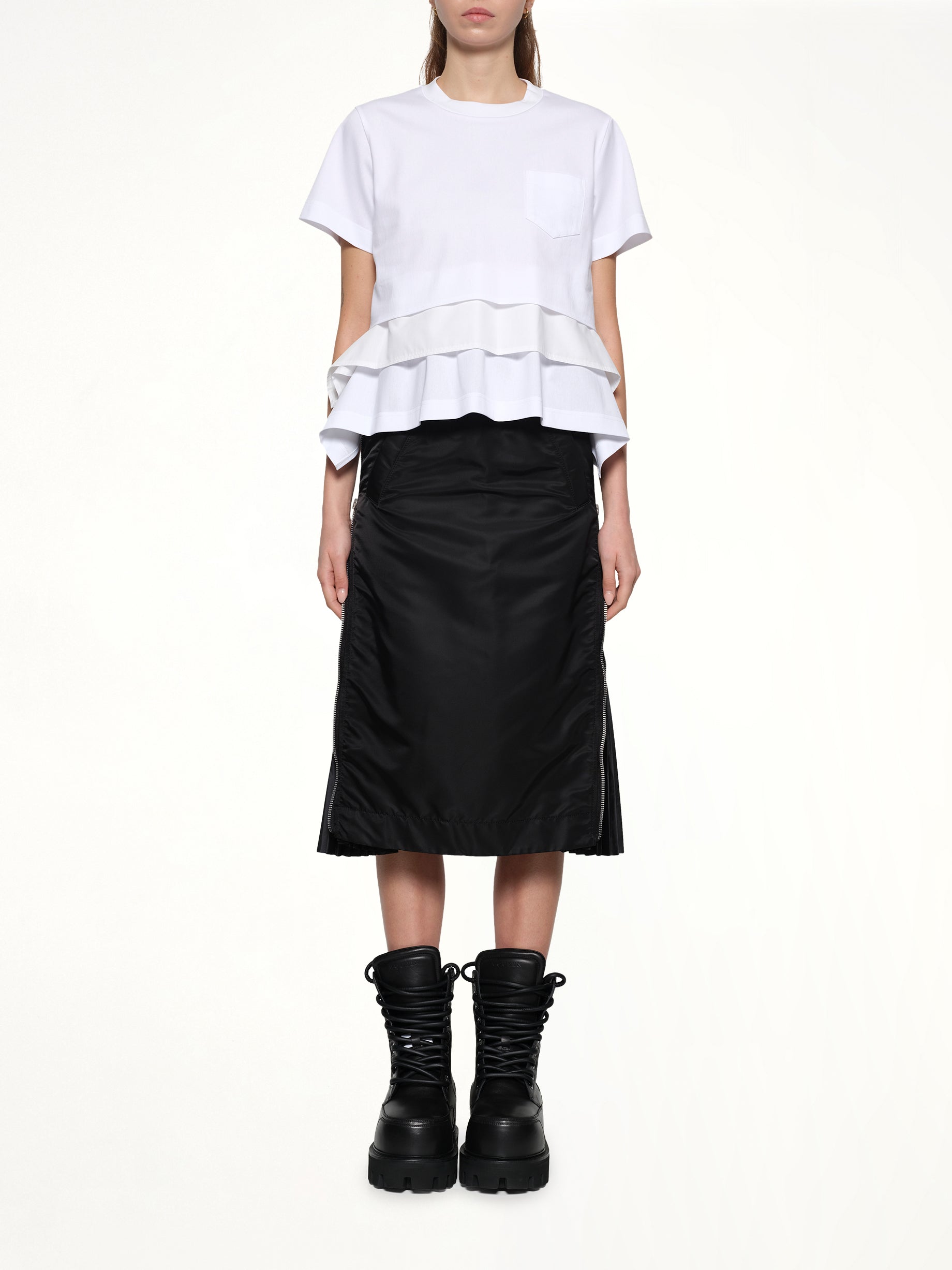 Poplin x Cotton Jersey T-Shirt in Off White