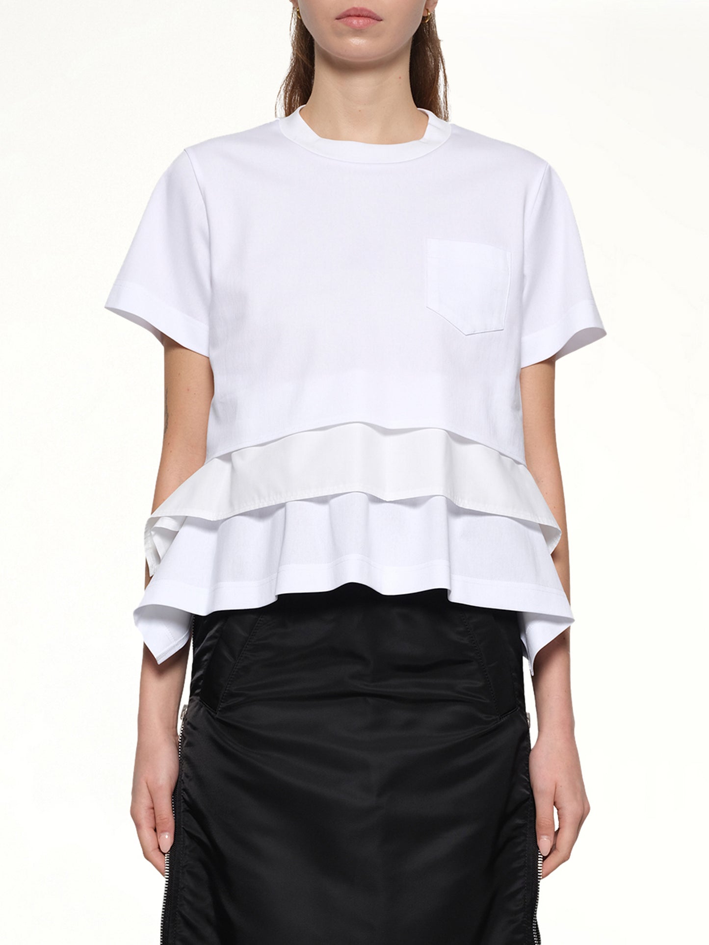 Poplin x Cotton Jersey T-Shirt in Off White