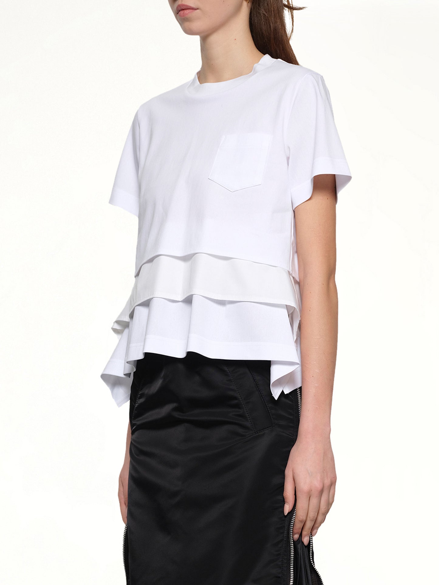 Poplin x Cotton Jersey T-Shirt in Off White