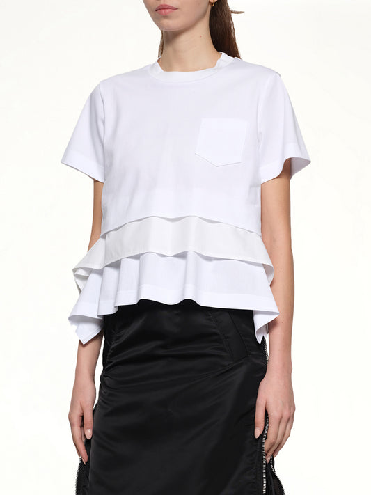 Poplin x Cotton Jersey T-Shirt in Off White
