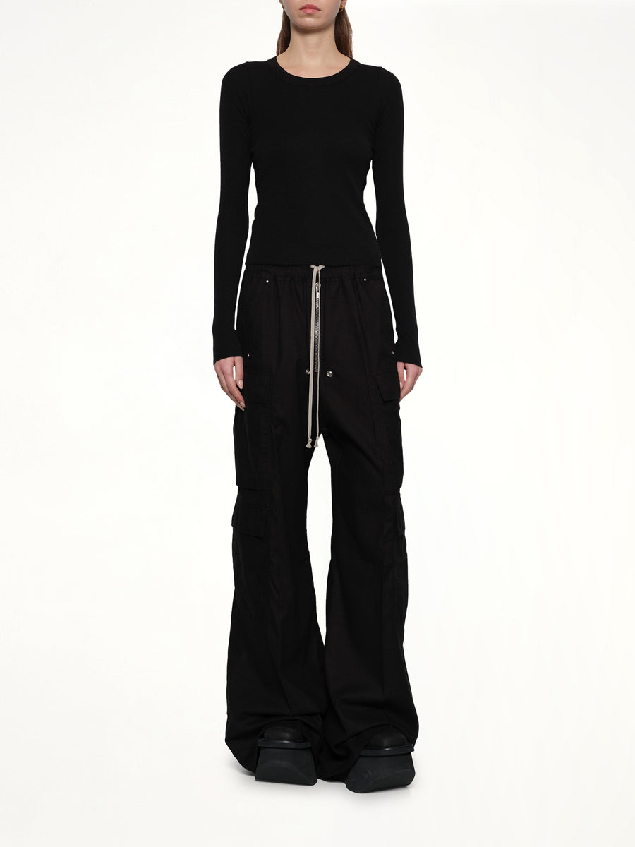 Cropped Rib Long Sleeve T in Black