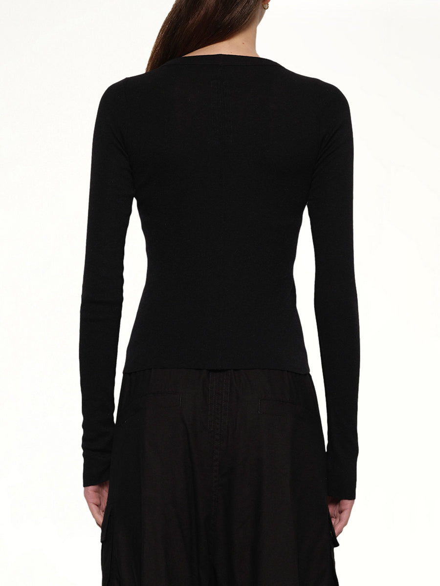 Cropped Rib Long Sleeve T in Black