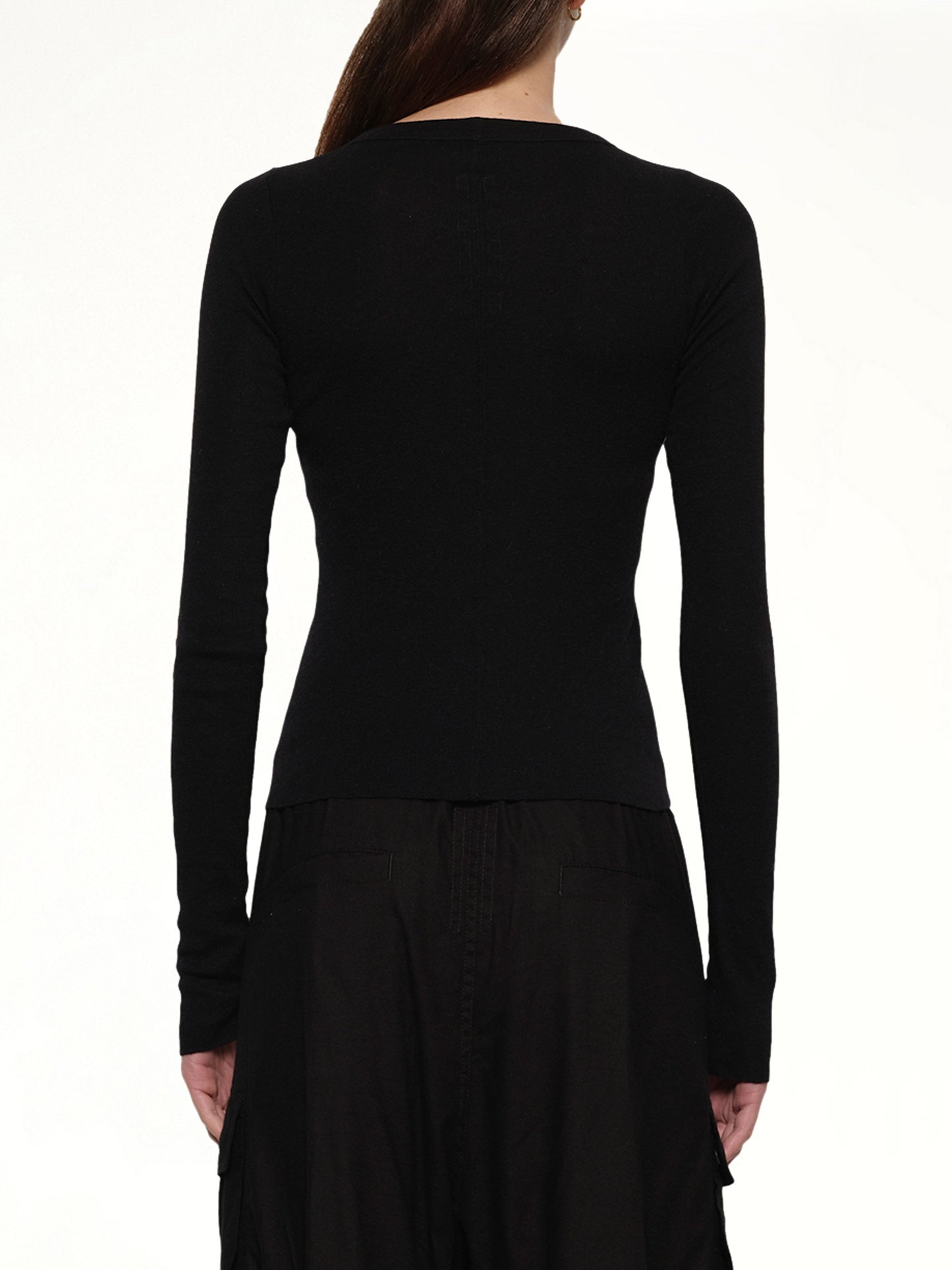 Cropped Rib Long Sleeve T in Black