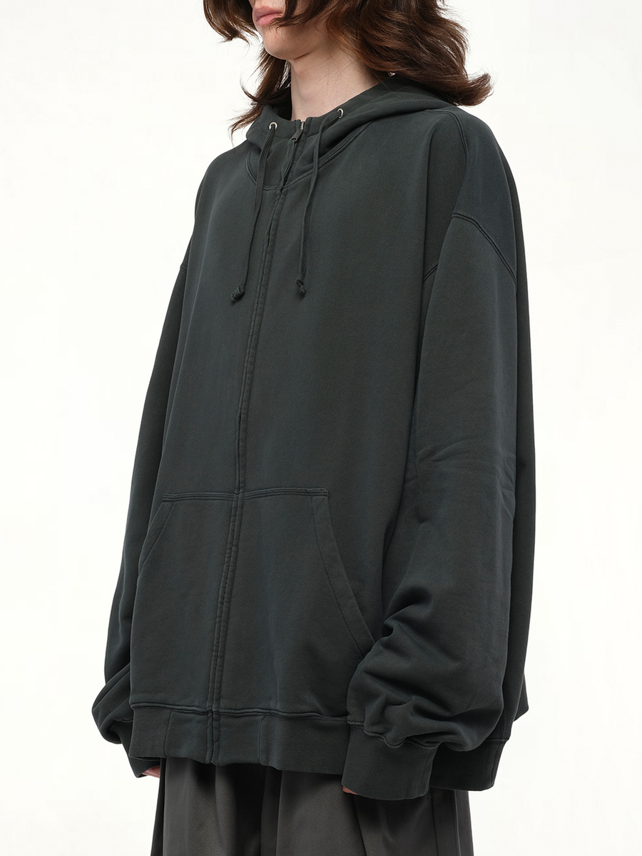 Number Zip Logo Hoodie in Black