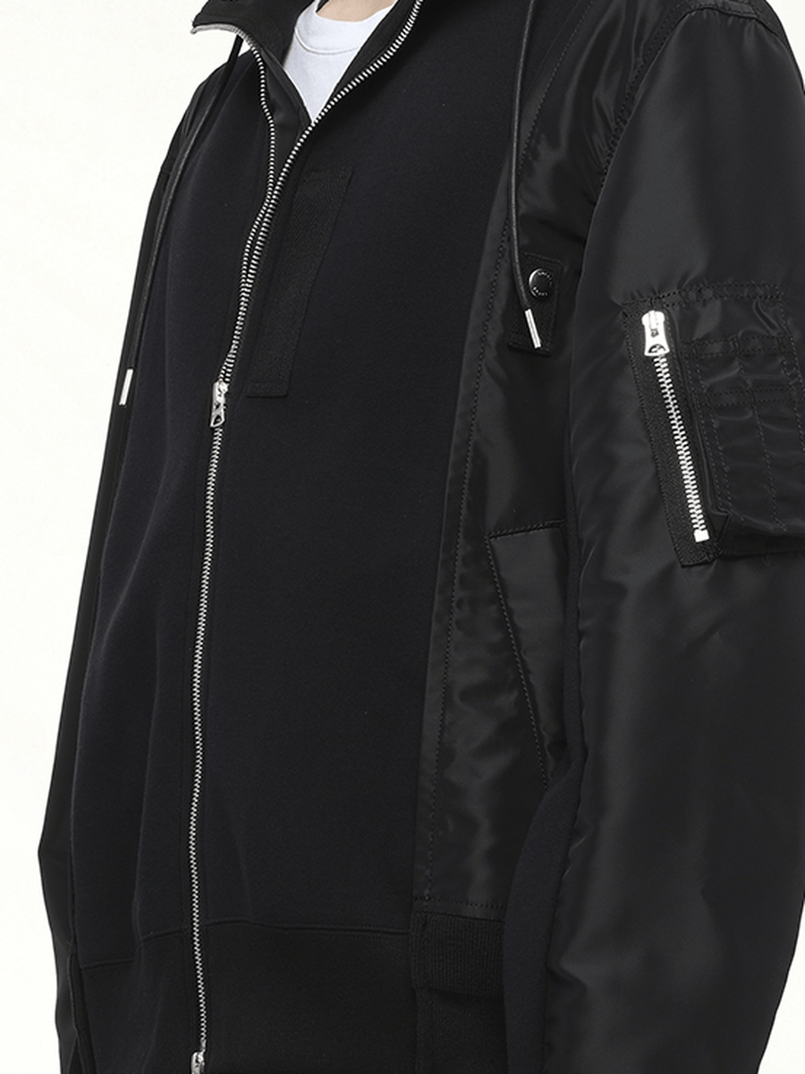 Sponge Sweat Nylon Twill Hoodie in Black/Black