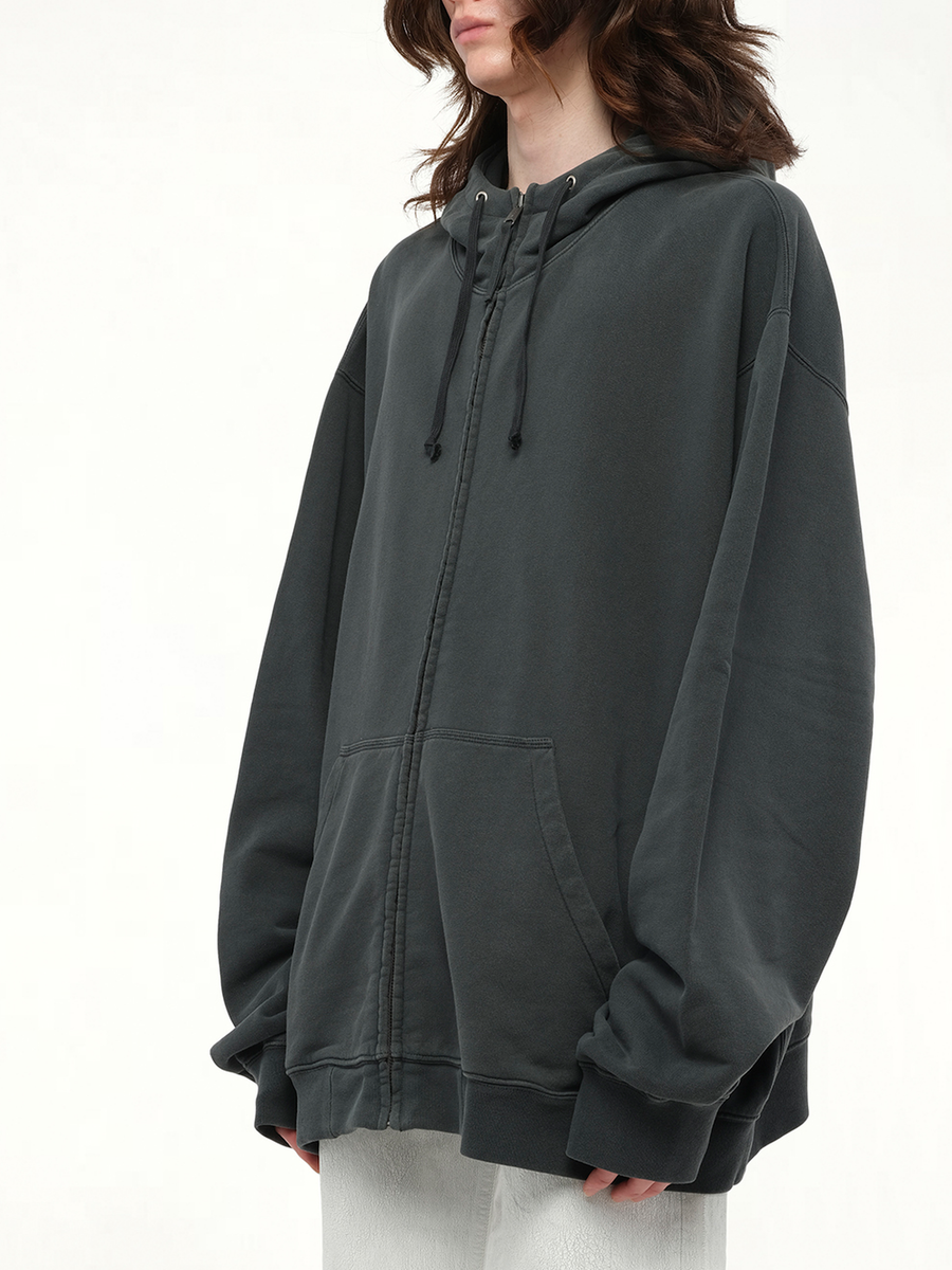 Zip Sweat Jacket in Washed Black