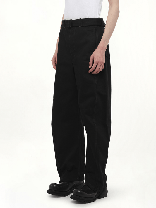 Denim Twisted Belted Pants in Black