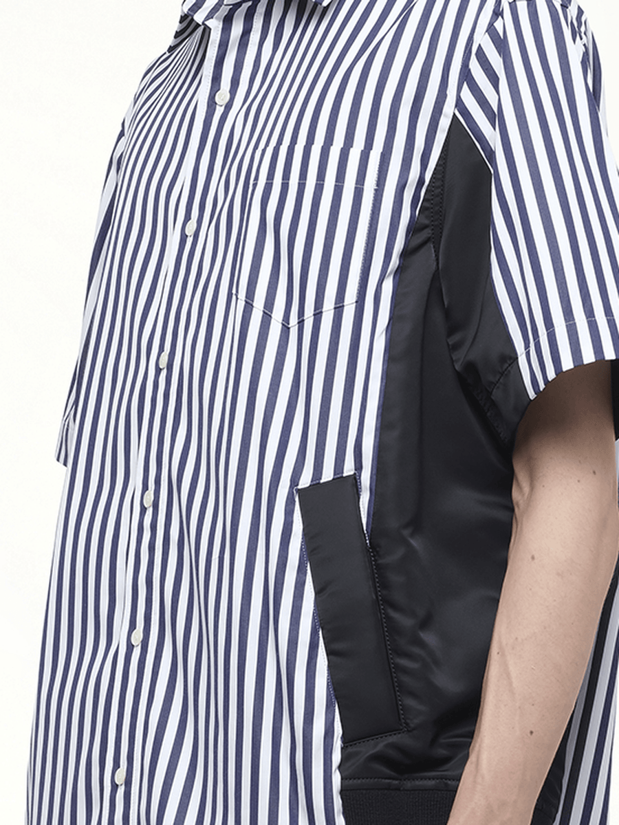 Cotton Poplin Shirt in Navy Stripe/Navy