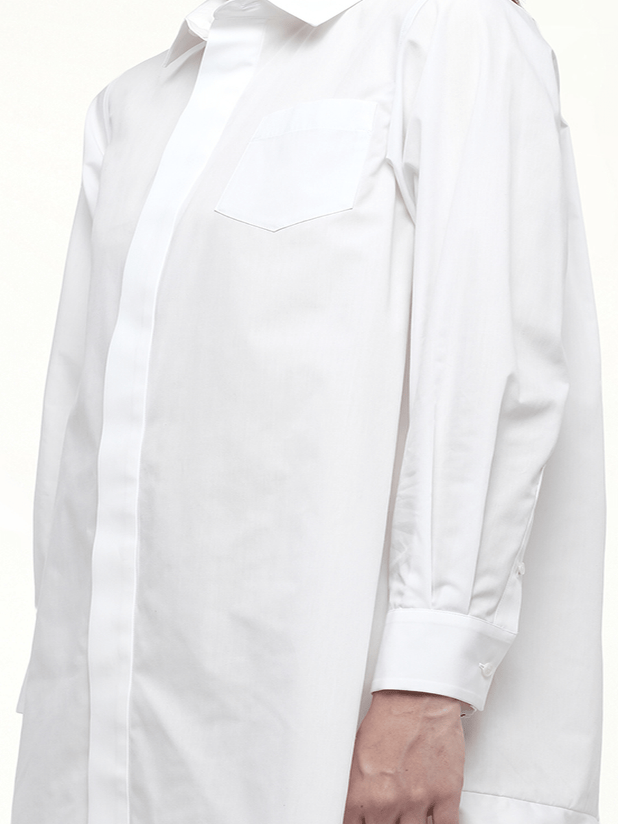 Frill Poplin Dress in Off White