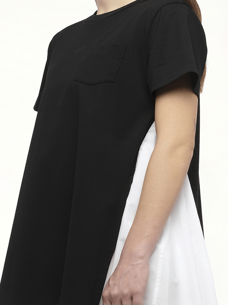 Poplin x Cotton Jersey Dress in Black/Off White