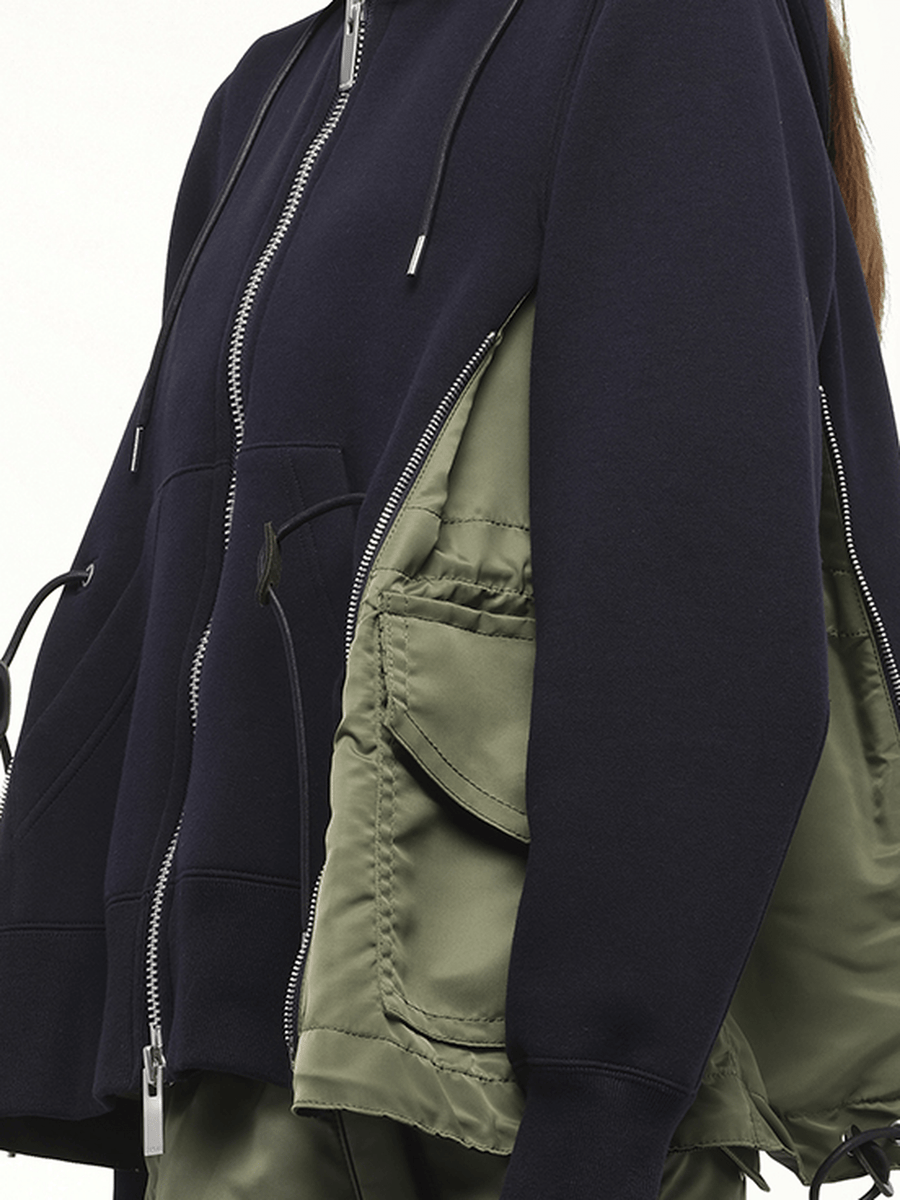 Sponge Sweat Nylon Twill Hoodie in Navy/Khaki