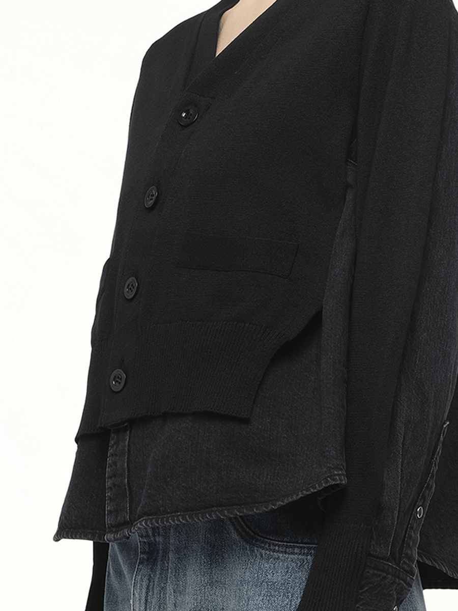 Denim x Knit Cardigan in Black