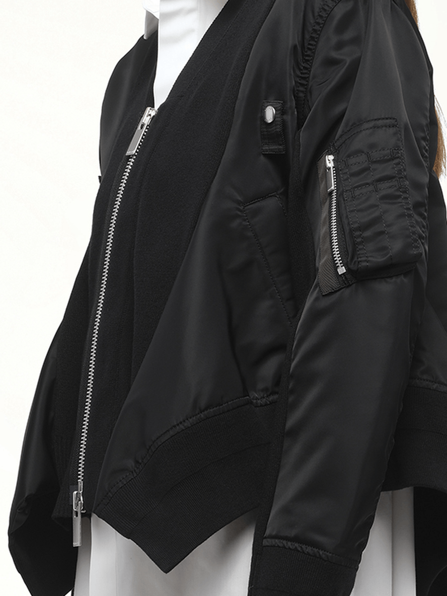 Nylon Twill Knit Cardigan in Black