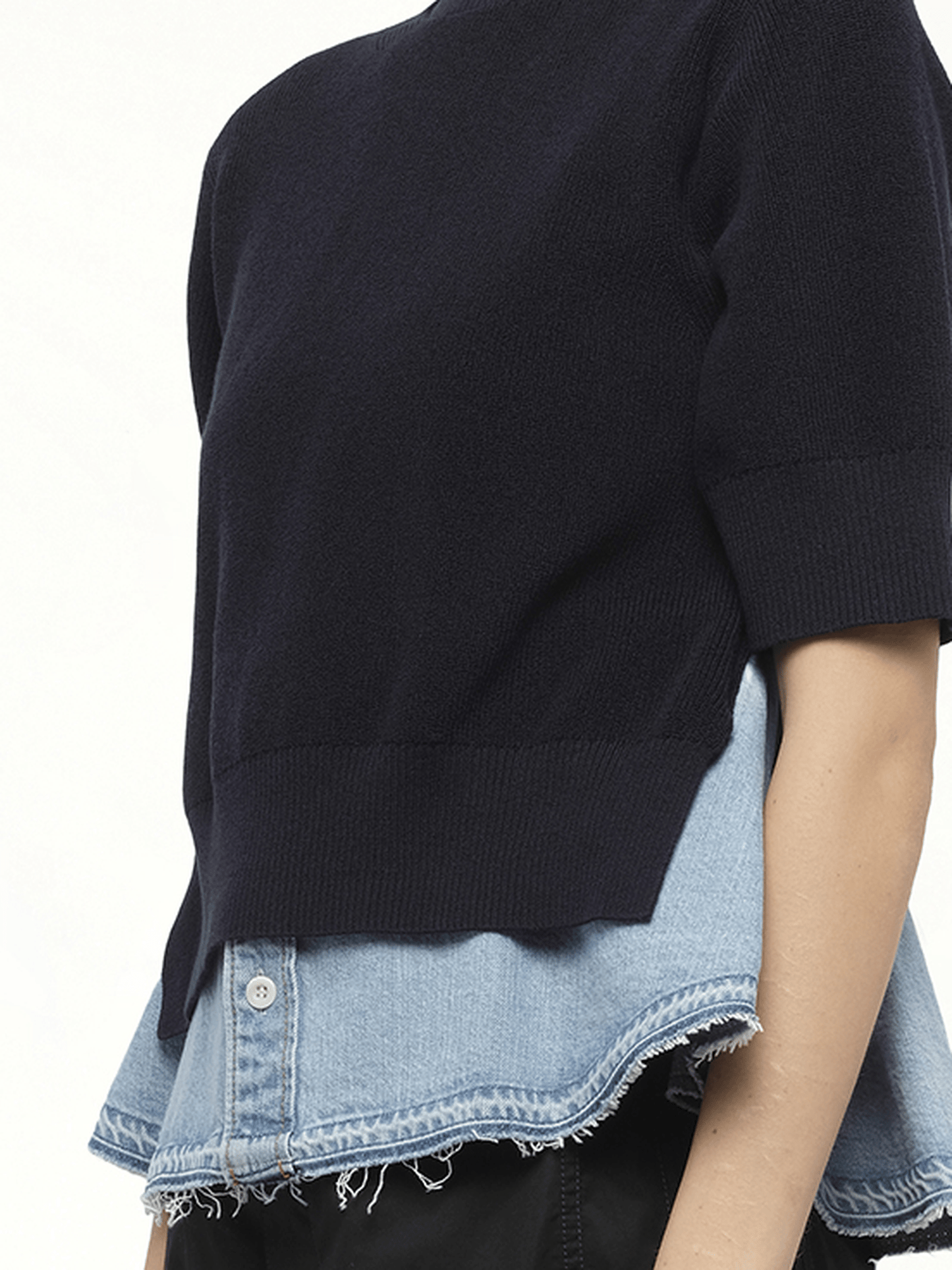 Denim x Knit Pullover in Navy/Light Blue