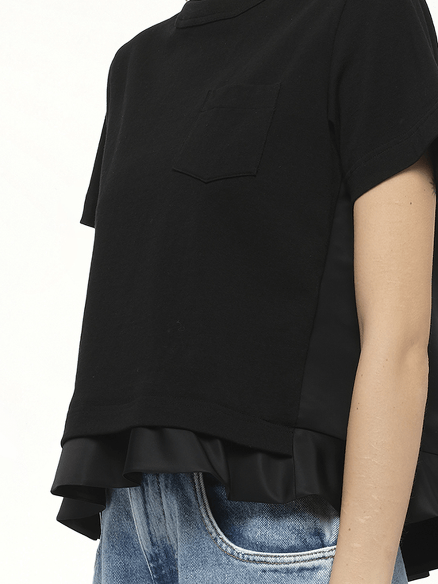 Nylon Twill x Cotton Jersey T-Shirt in Black