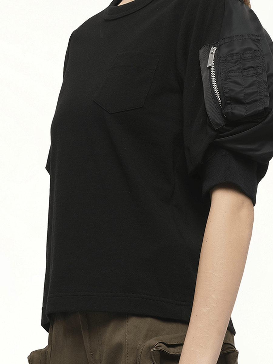 Nylon Twill x Cotton Jersey T-Shirt in Black/Black