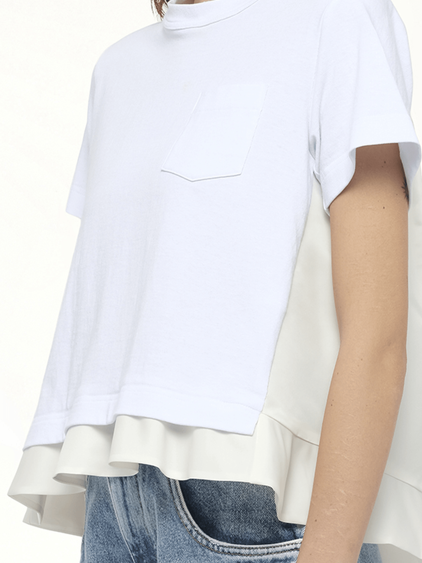 Nylon Twill x Cotton Jersey T-Shirt in White