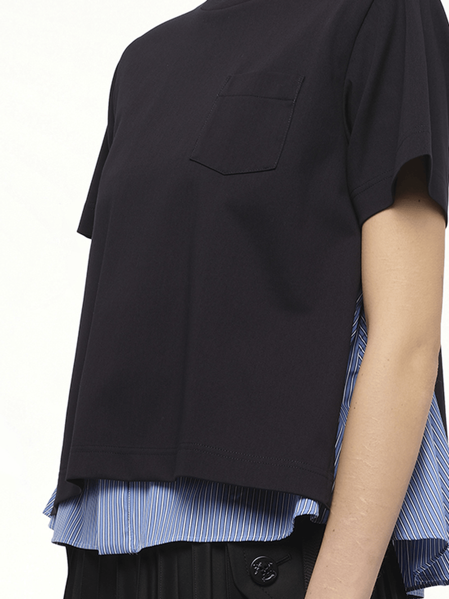 Poplin x Cotton Jersey T-Shirt in Navy/Blue Stripe