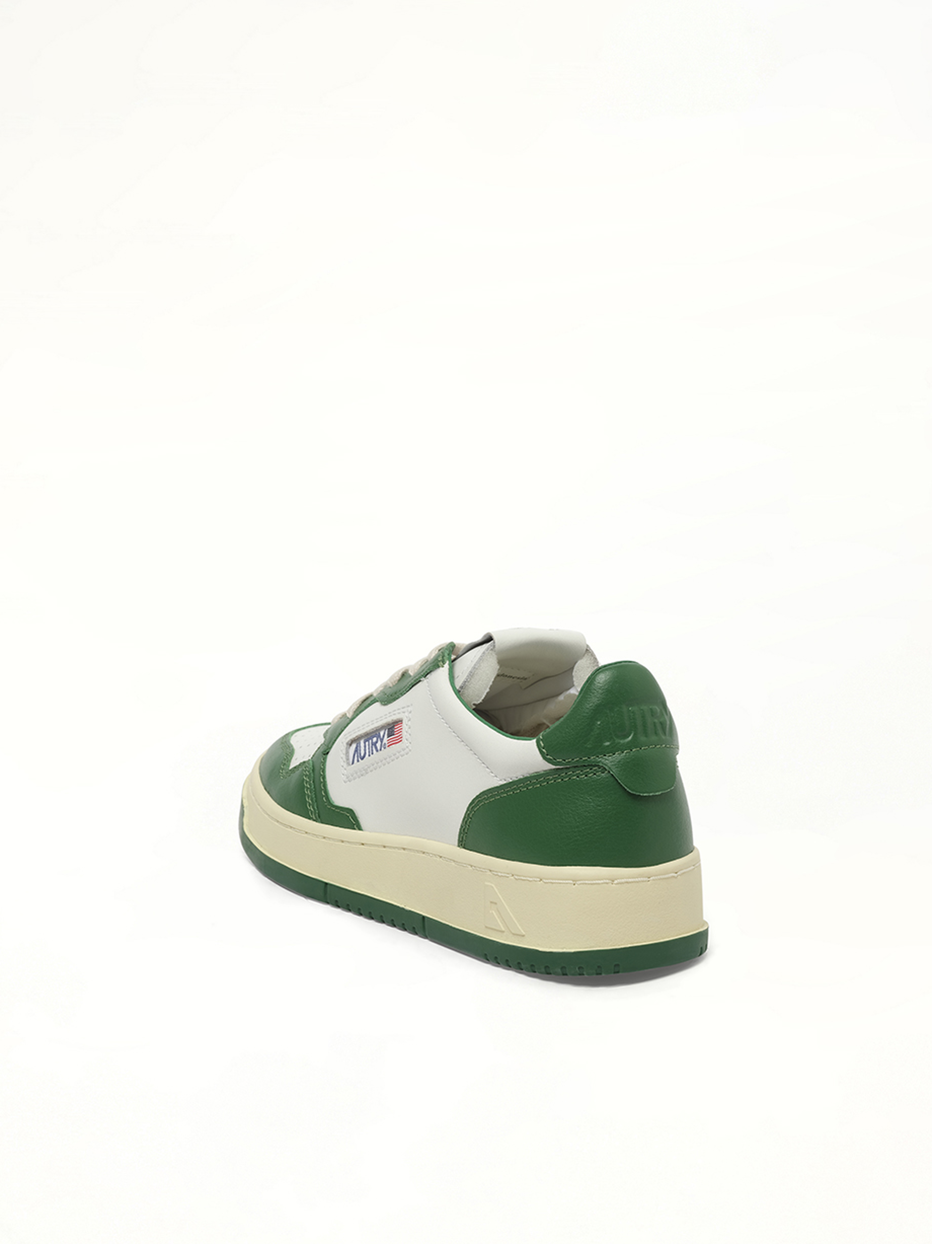 Medalist Low Bicolour Sneakers in White/Green Top View | AUTRY