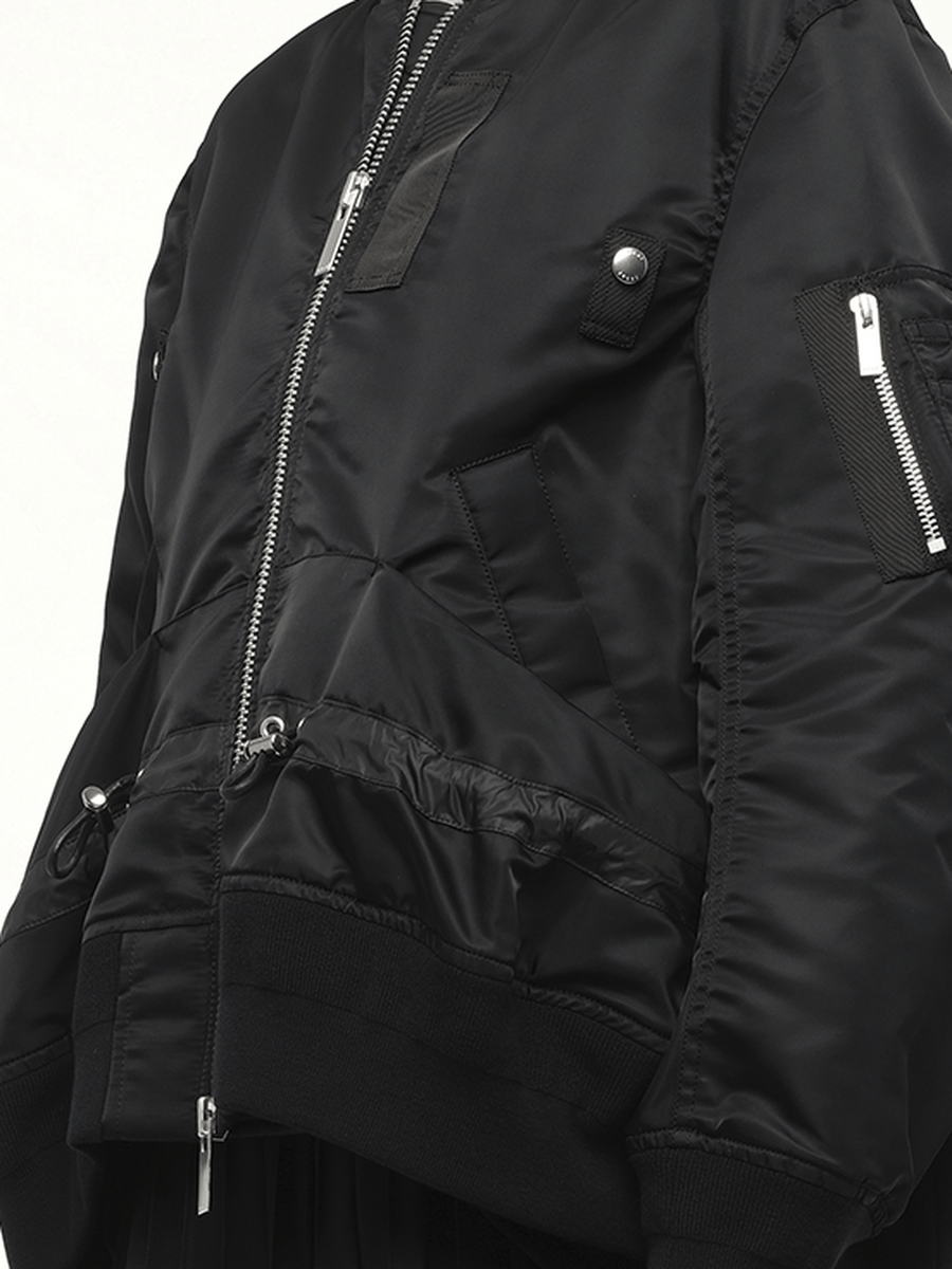 Nylon Twill Blouson with Drawstring in Black