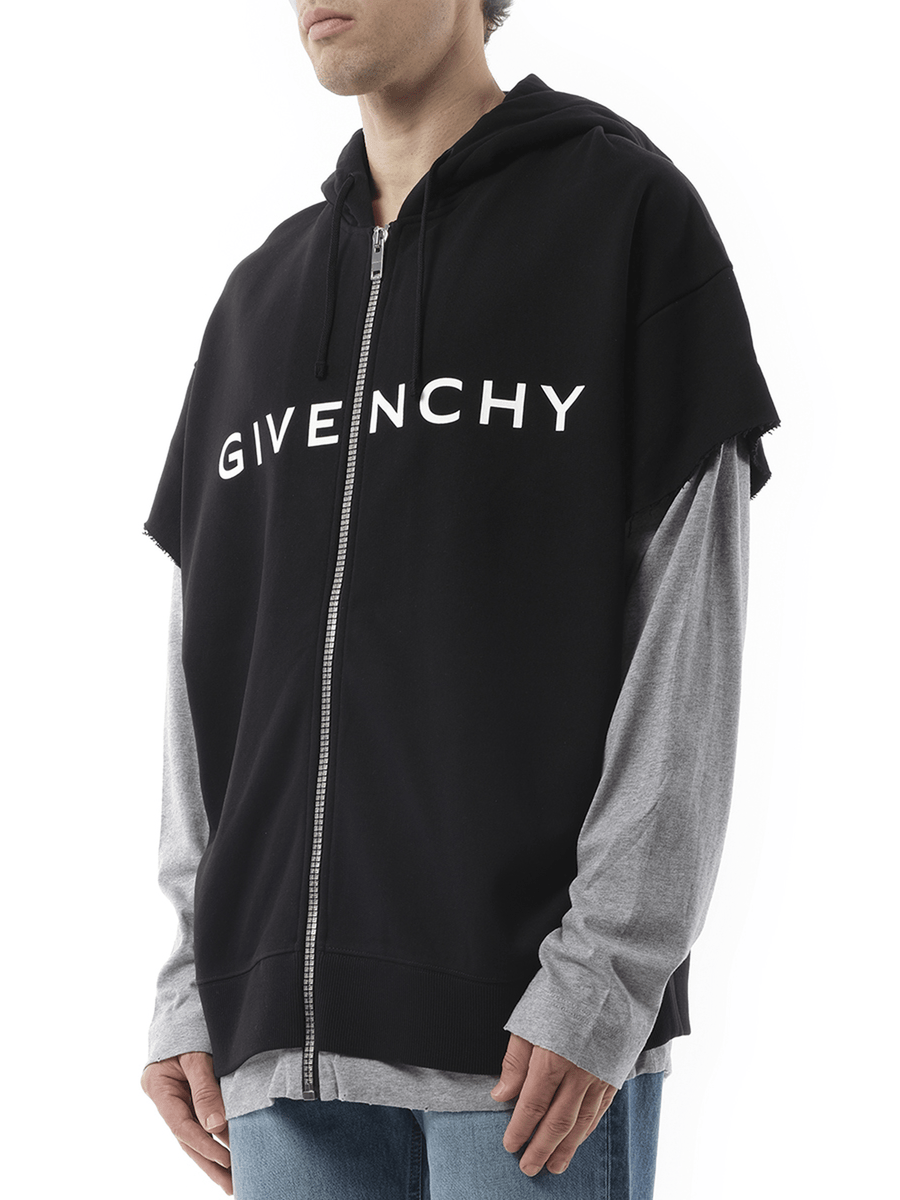 Givenchy Jersey Multi Layer Hoodie in Black/Grey