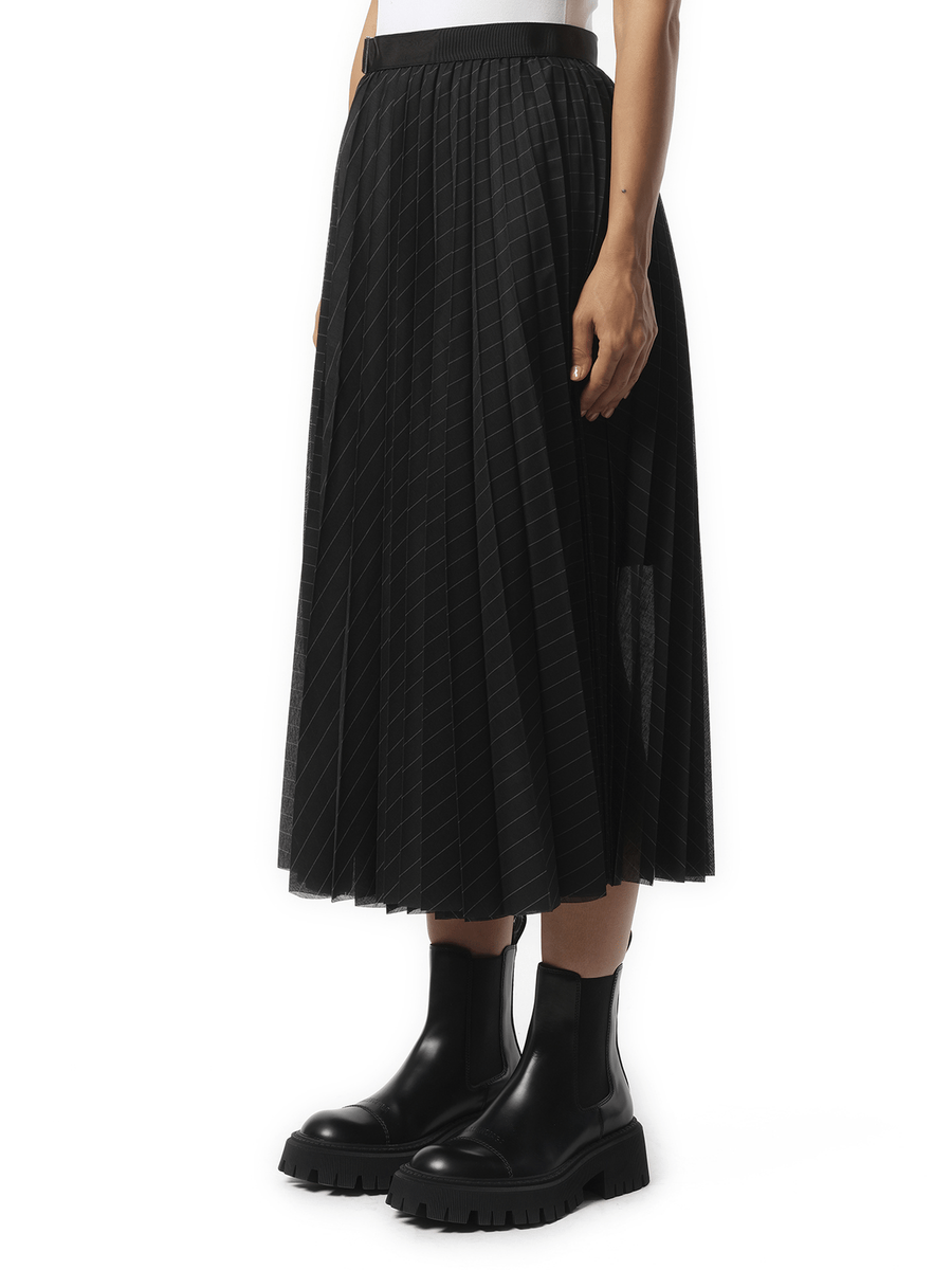 Sacai Spun Organza Skirt in Black Stripe