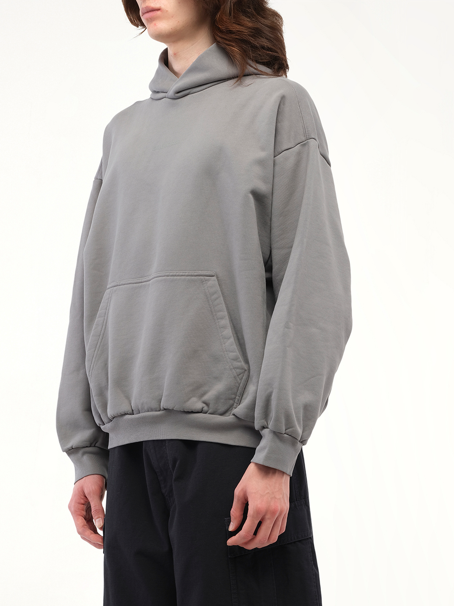 Balenciaga Back Logo Medium Fit Hoodie in Grey/Reflective