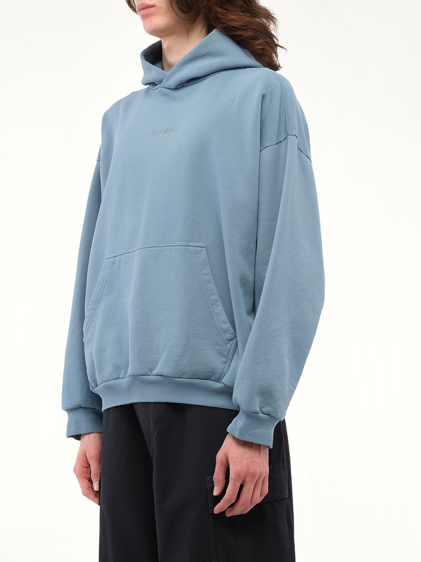 Balenciaga Reflective Logo Medium Fit Hoodie in Grey Blue