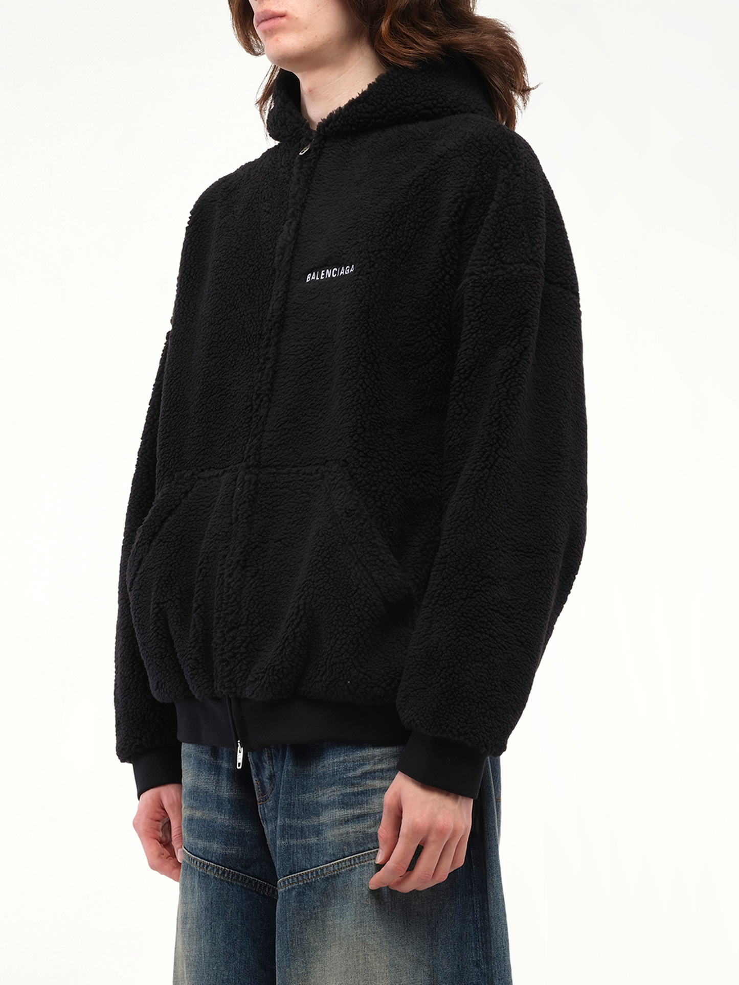 Balenciaga Shearling Hoodie in Black/White