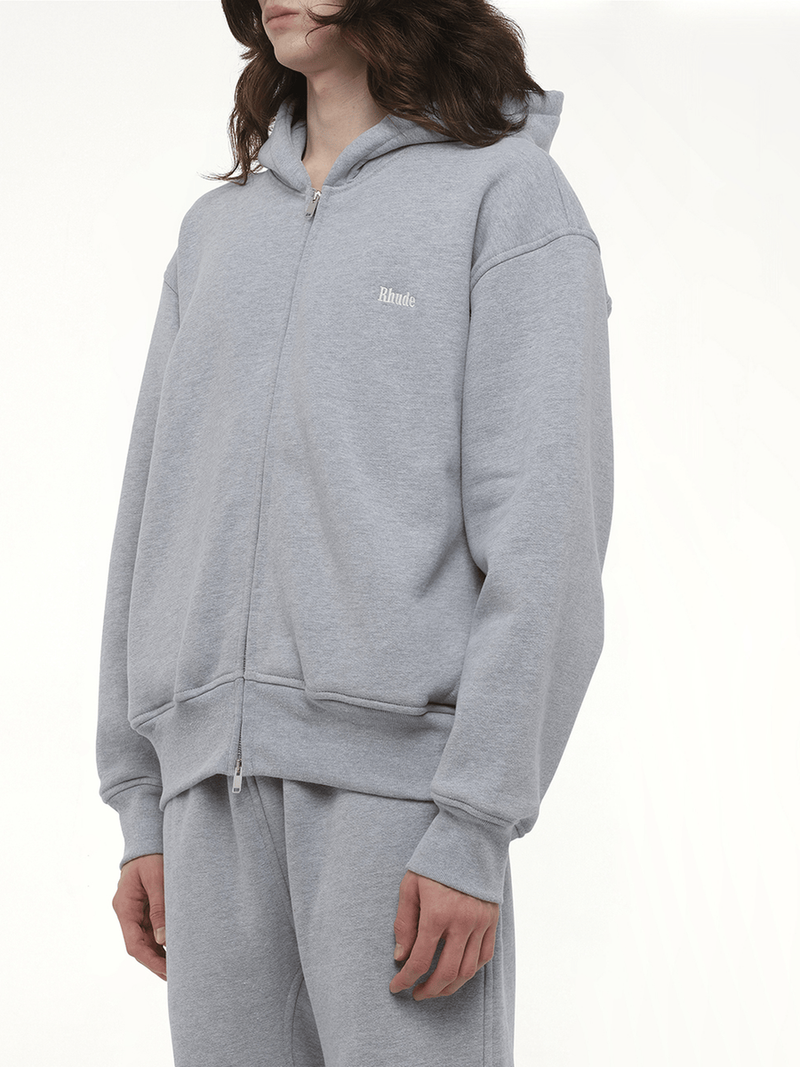 Rhude Classique Full-Zip Hoodie in Heather Gray