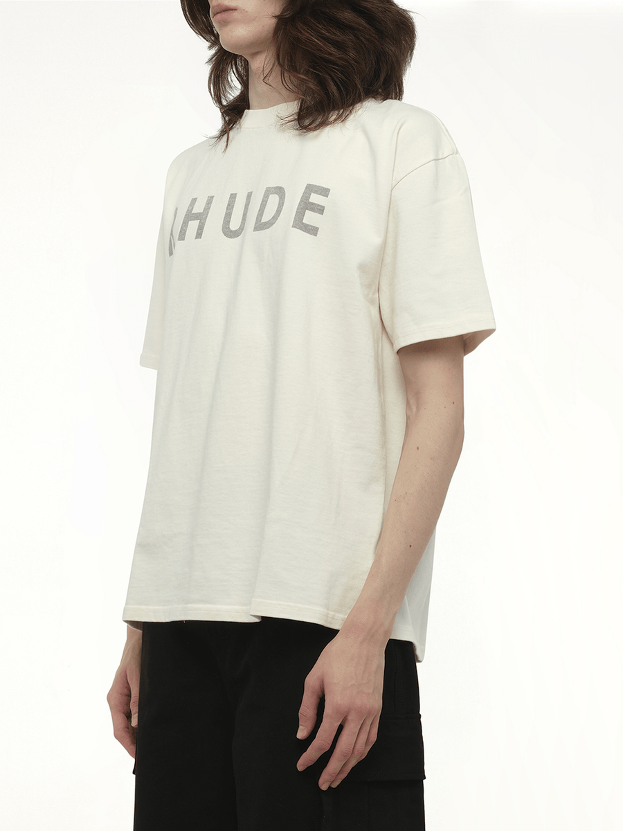 Rhude Distressed Logo T-Shirt in Vintage White