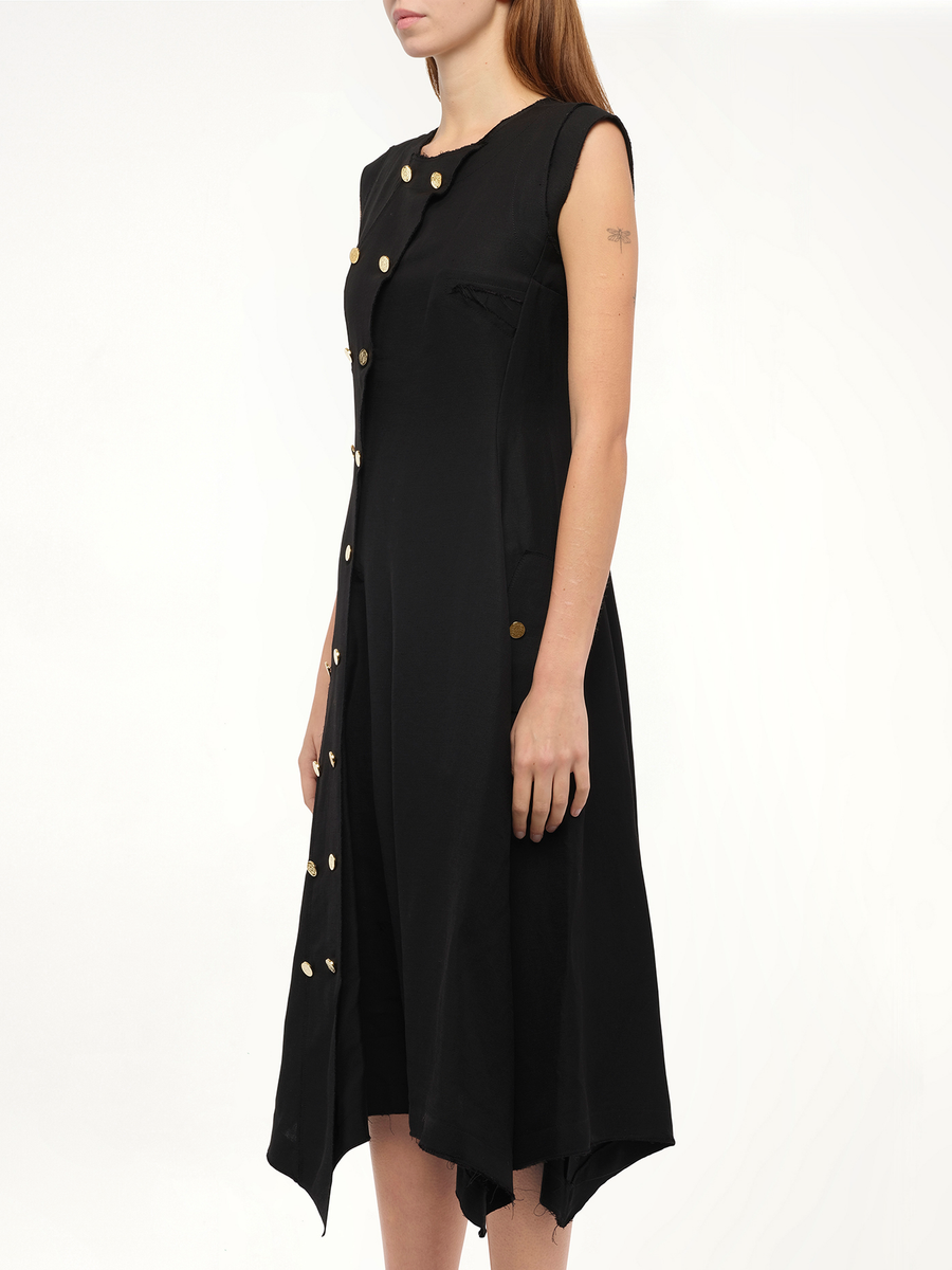 Gold Button Sleeveless Dress in Black