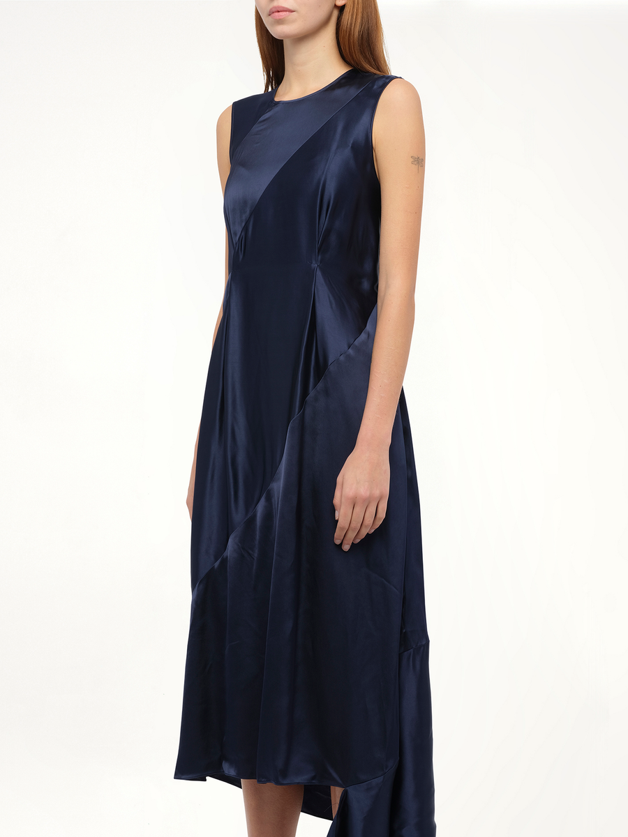 Sleeveless Satin Dress in Navy