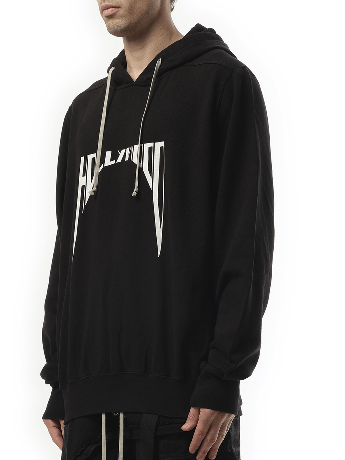 Rick Owens Drkshdw Hollywood Curved Print Oversized Hoodie in Black/Milk