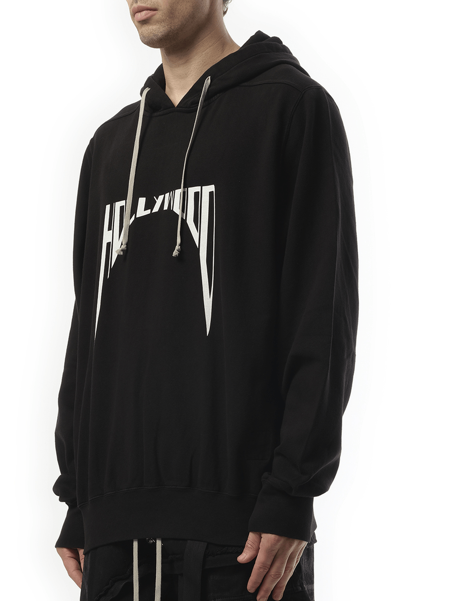 Rick Owens Drkshdw Hollywood Curved Print Oversized Hoodie in Black/Milk