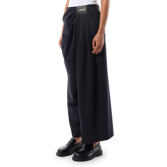 Cropped Draped Trouser in Dark Navy Blue