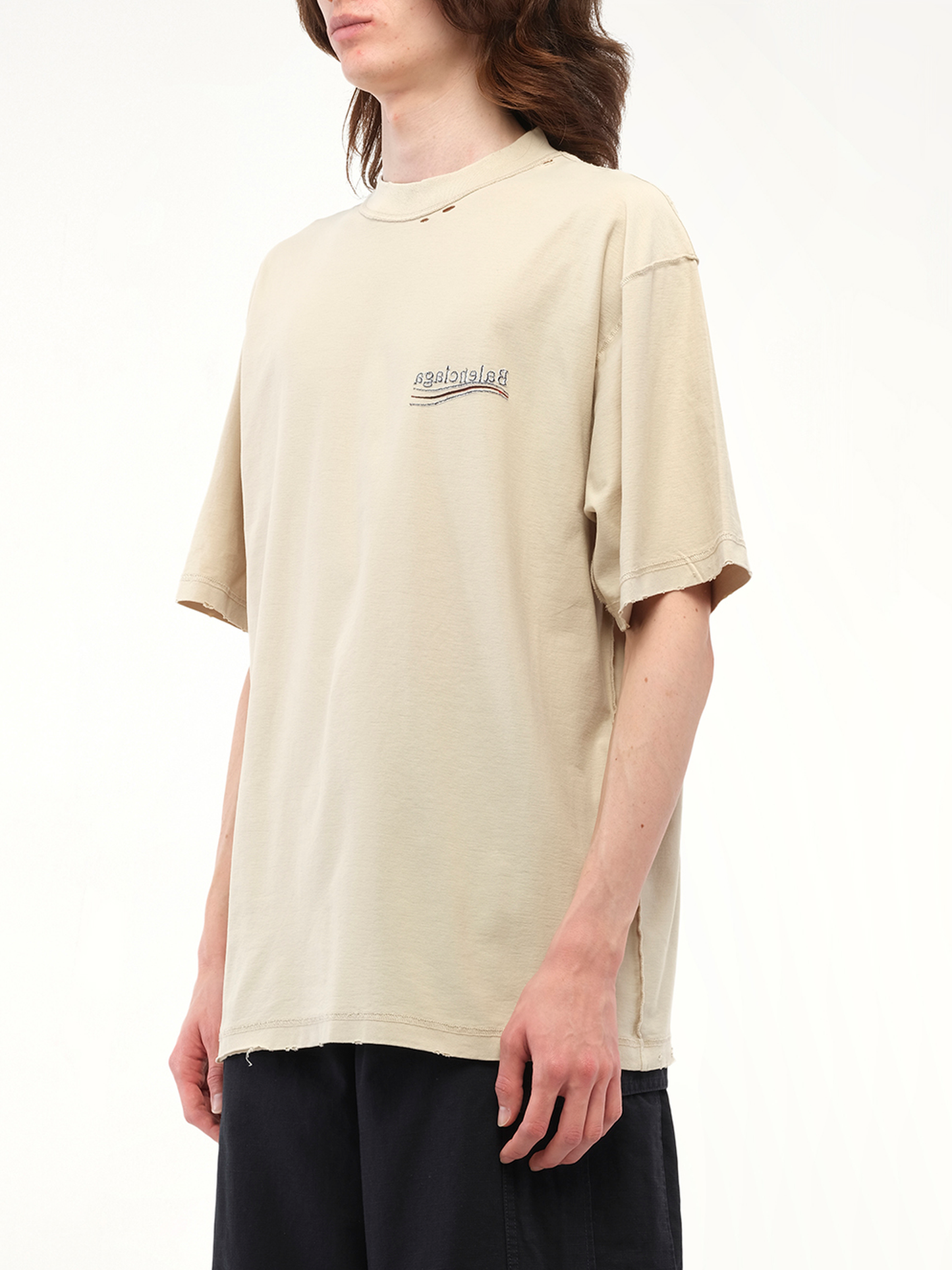Balenciaga Political Inside-Out Large T-Shirt in Beige/White/Red