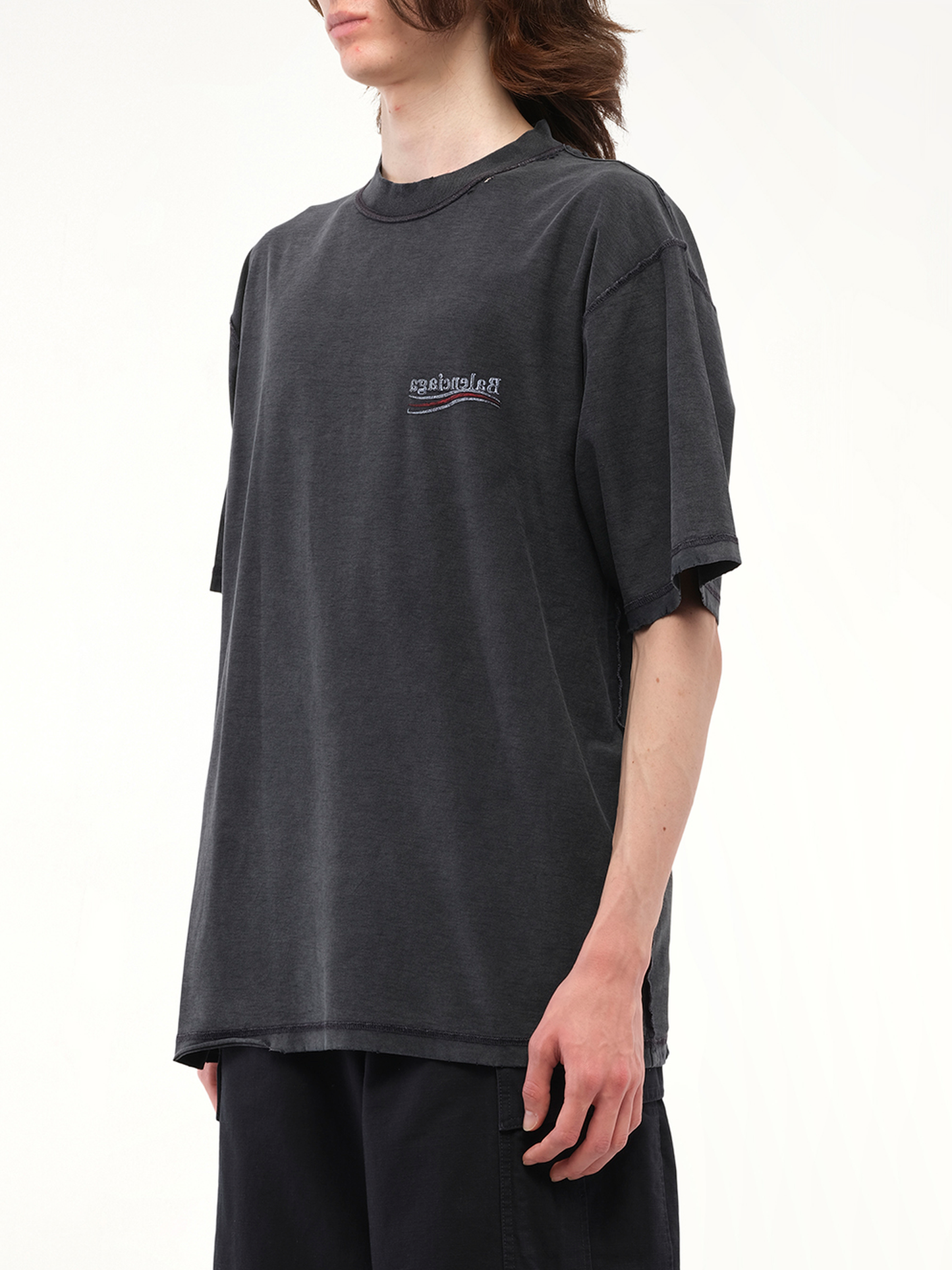 Balenciaga Political Inside-Out Large T-Shirt in Black/White/Red