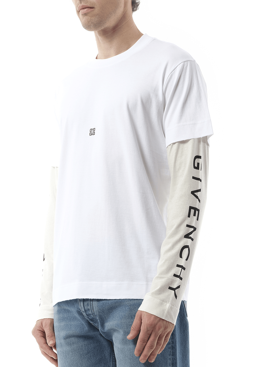 Givenchy Multi Layer Jersey Long Sleeve T-Shirt in White/Ecru