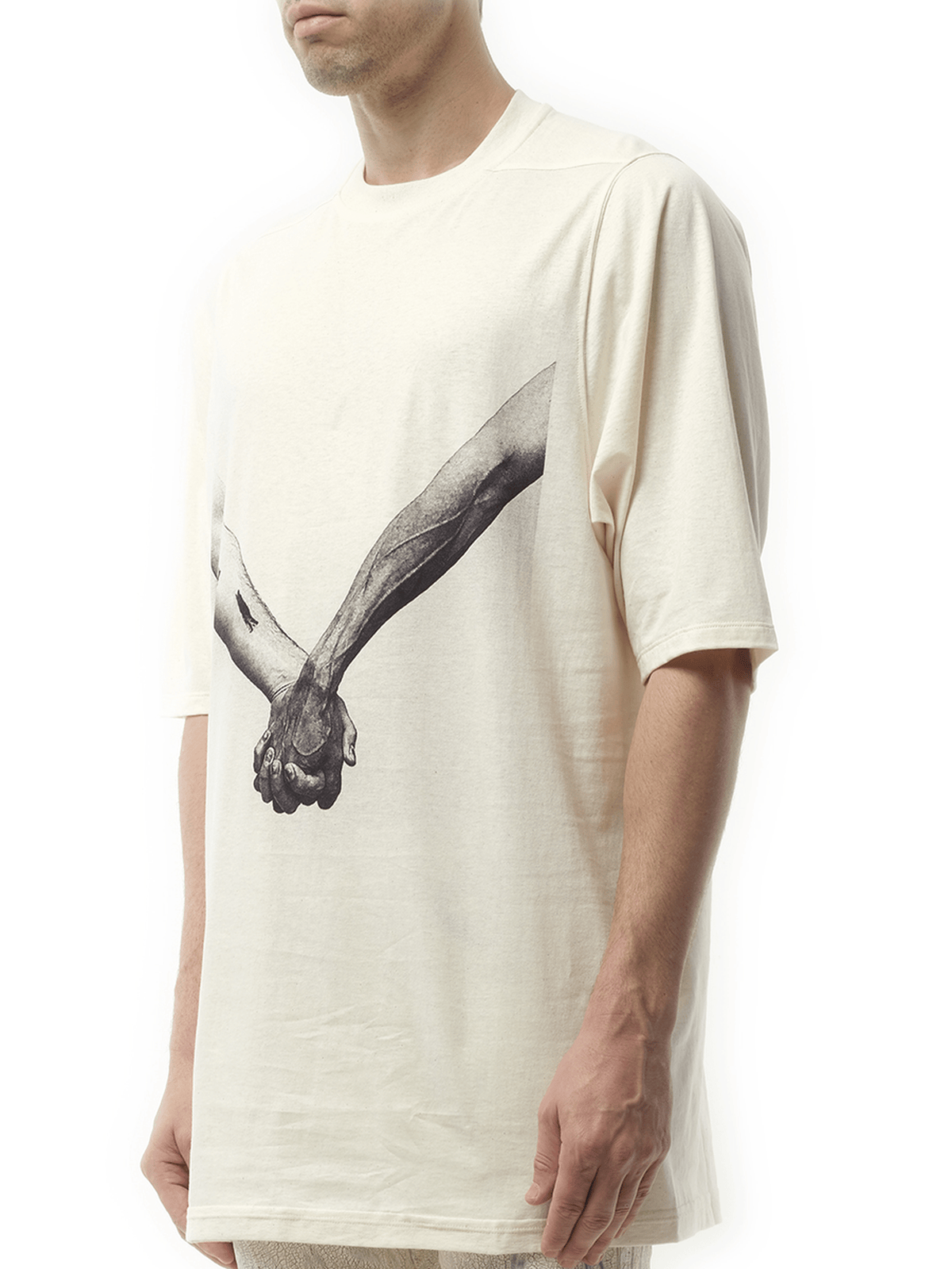 Rick Owens Jumbo SS "Holding Hands" T-Shirt in Natural/Black