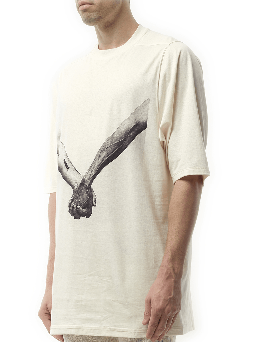 Rick Owens Jumbo SS "Holding Hands" T-Shirt in Natural/Black
