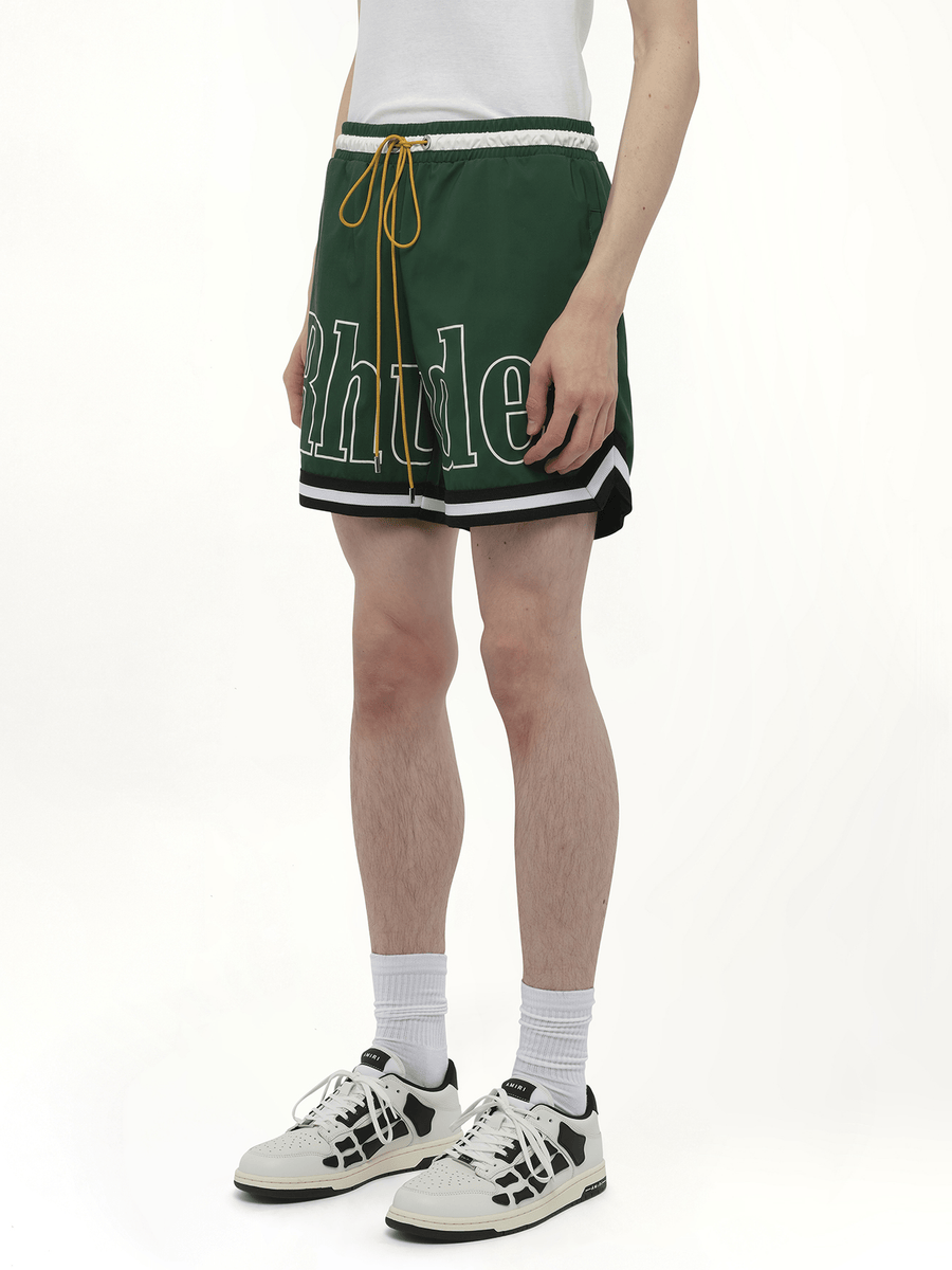 Rhude Logo Basketball Swim Short in Forest Green/Black/White