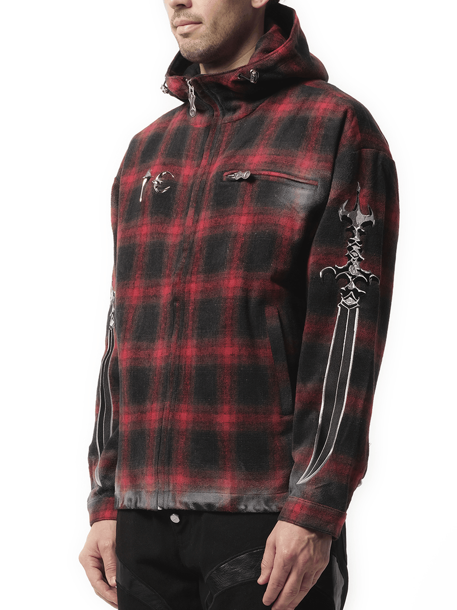 Thug Club Arab Sword Flannel Zip-up Jacket in Red