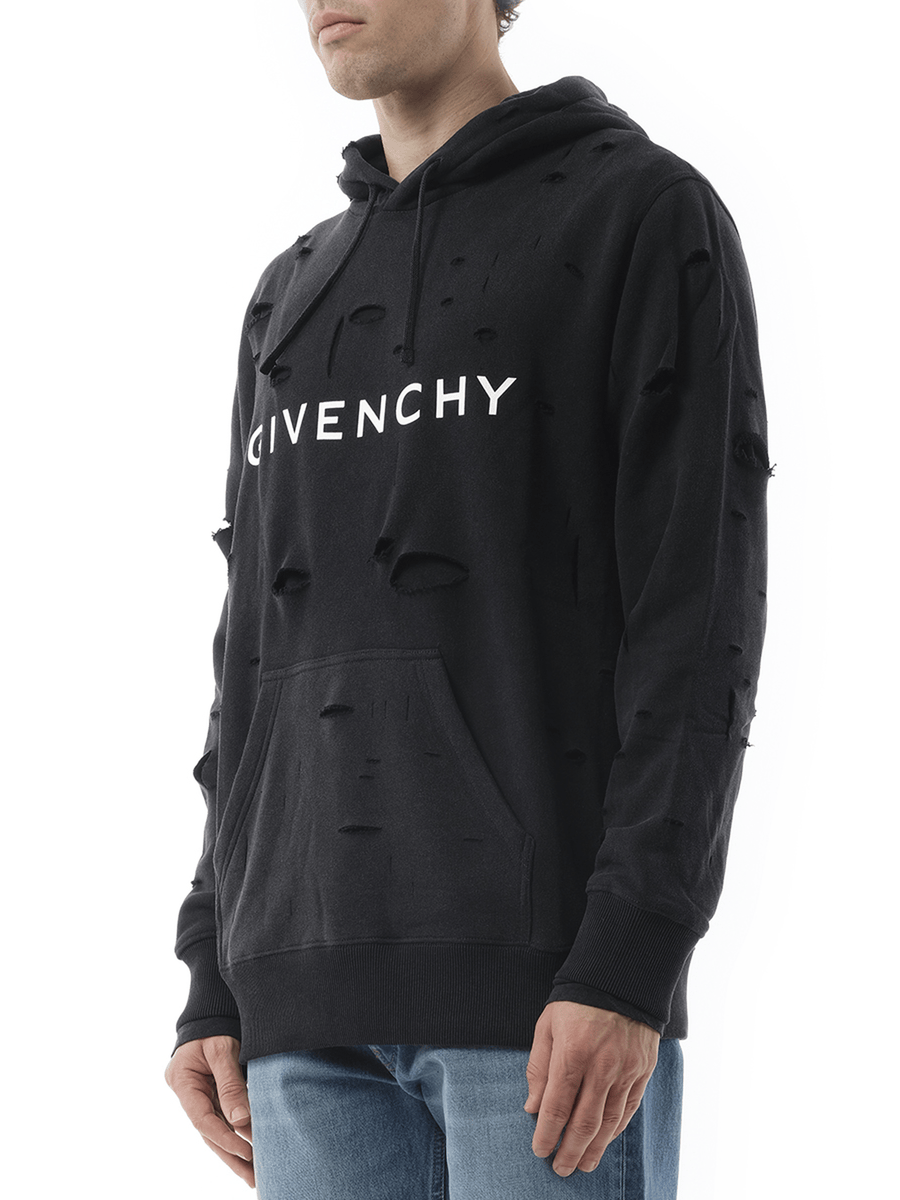 Givenchy Archetype Hoodie with Destroyed Effect in Faded Black